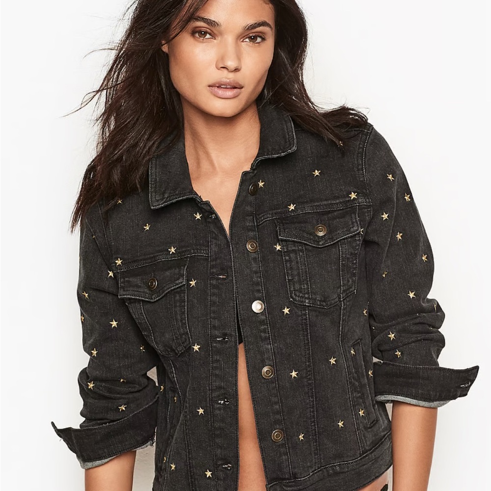 Denim jacket from Victoria’s Secret with embroidered golden stars